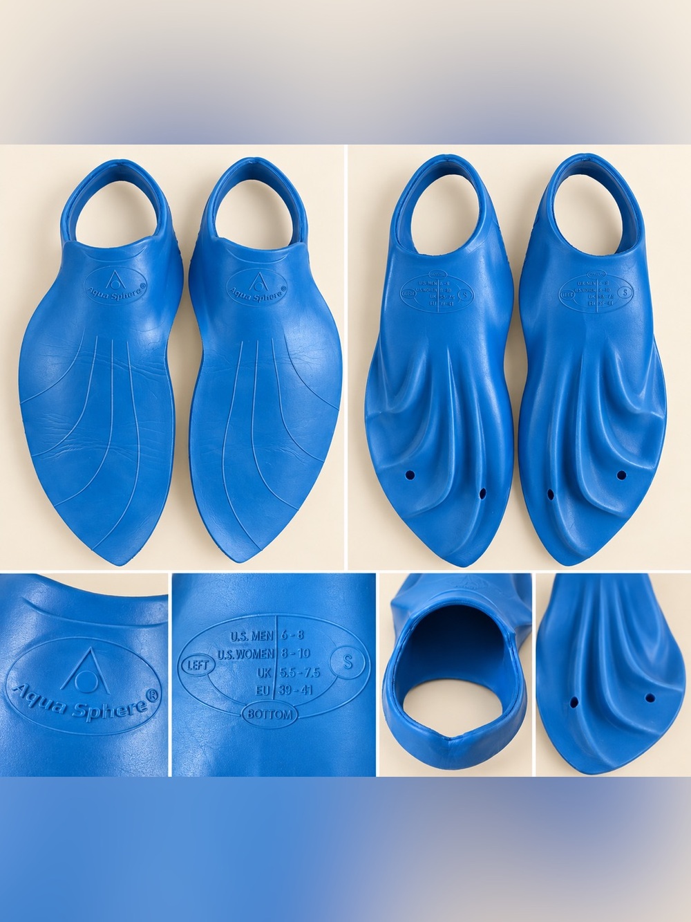 Aqua Sphere Alpha Swim Training Fins Blue Size S Women 8-10 Men 6-8